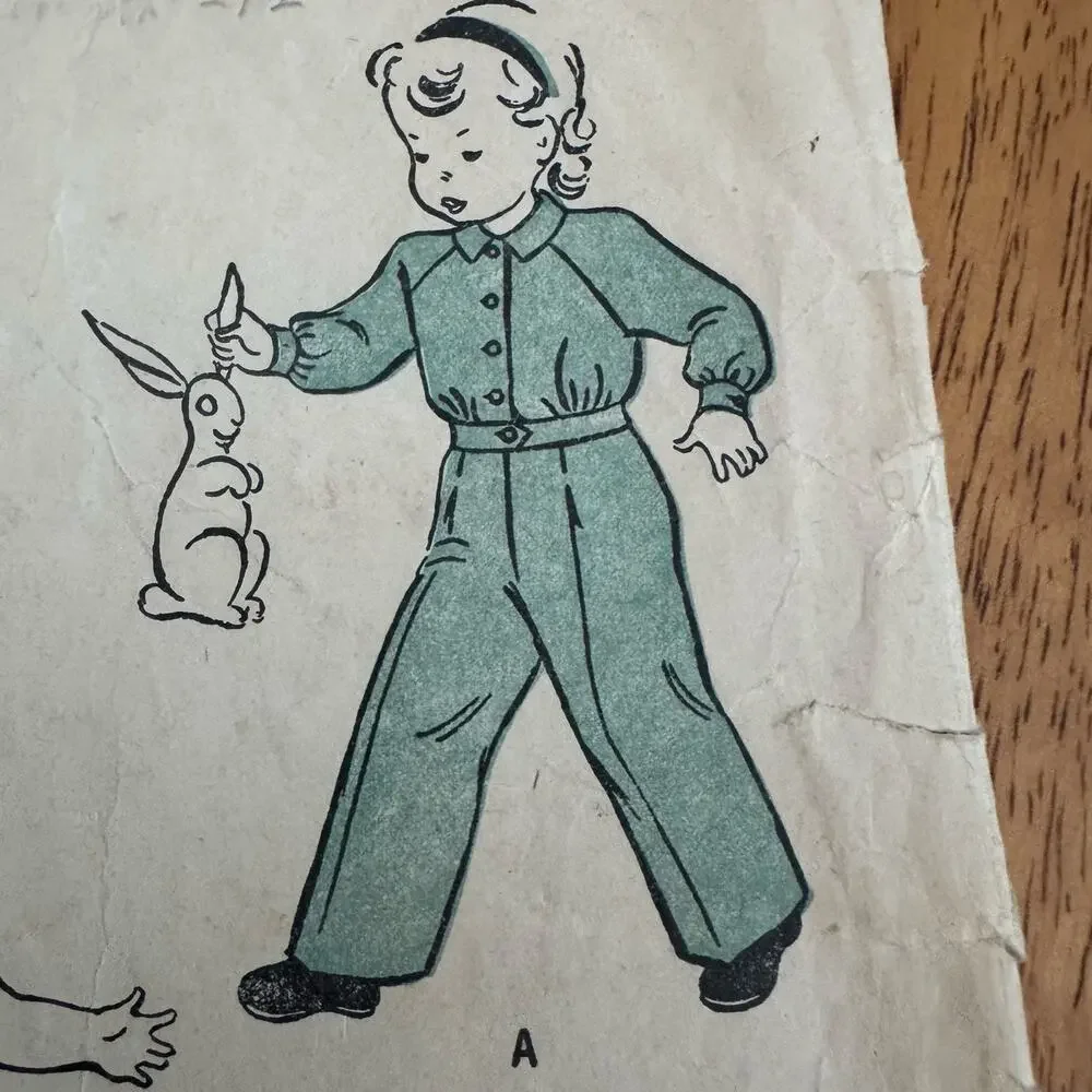 Vintage 1941 Butterick 3917 Toddler Overalls Lumberjacket Sewing Pattern Size 3